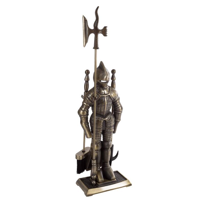 Hastings Home 3-piece Medieval Knight Fireplace Tool Set - 8.25" x 4.75" x 29"