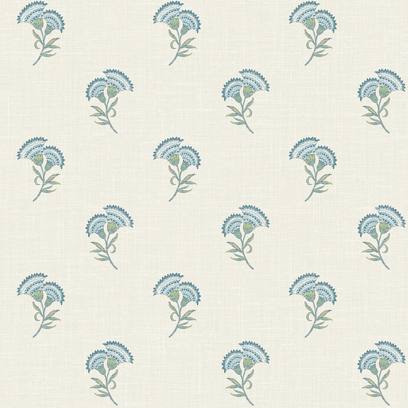 Seabrook Designs Lotus Branch Floral Nonwoven Unpasted Wallpaper - 27 in. W x 27 ft. L - Blue Bell & Garden Herb