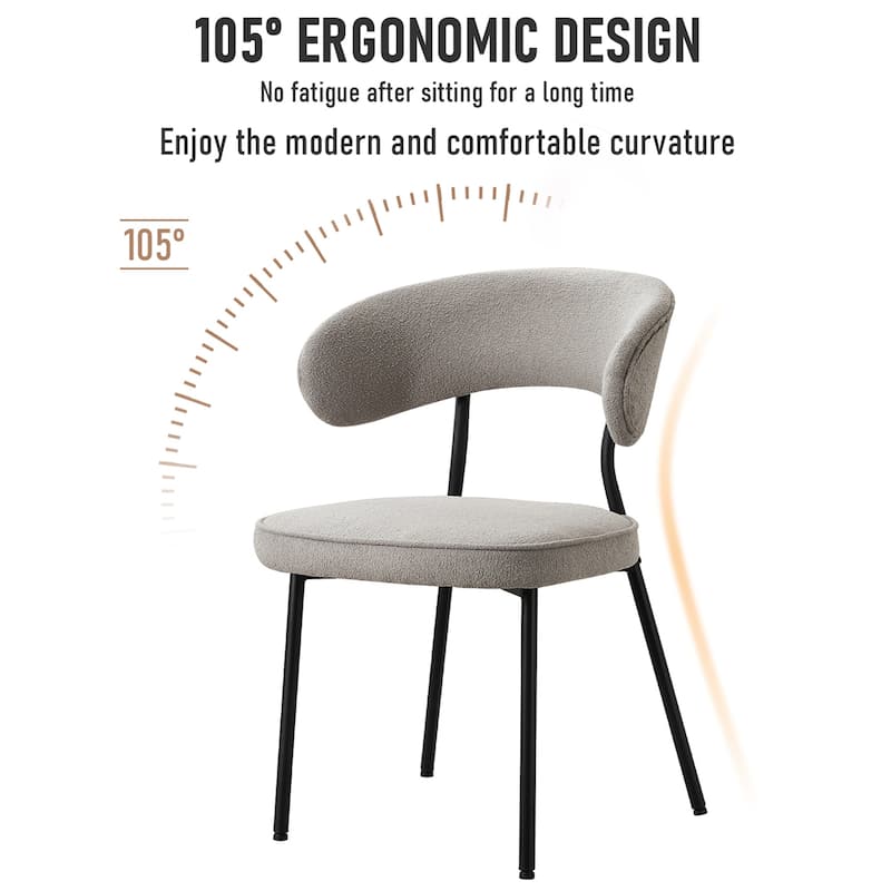 XINMICS Dining Chairs with Curved Backrest, Modern Fabric Upholstered Boucle Kitchen Dining Room Chairs Set of 2/4/6