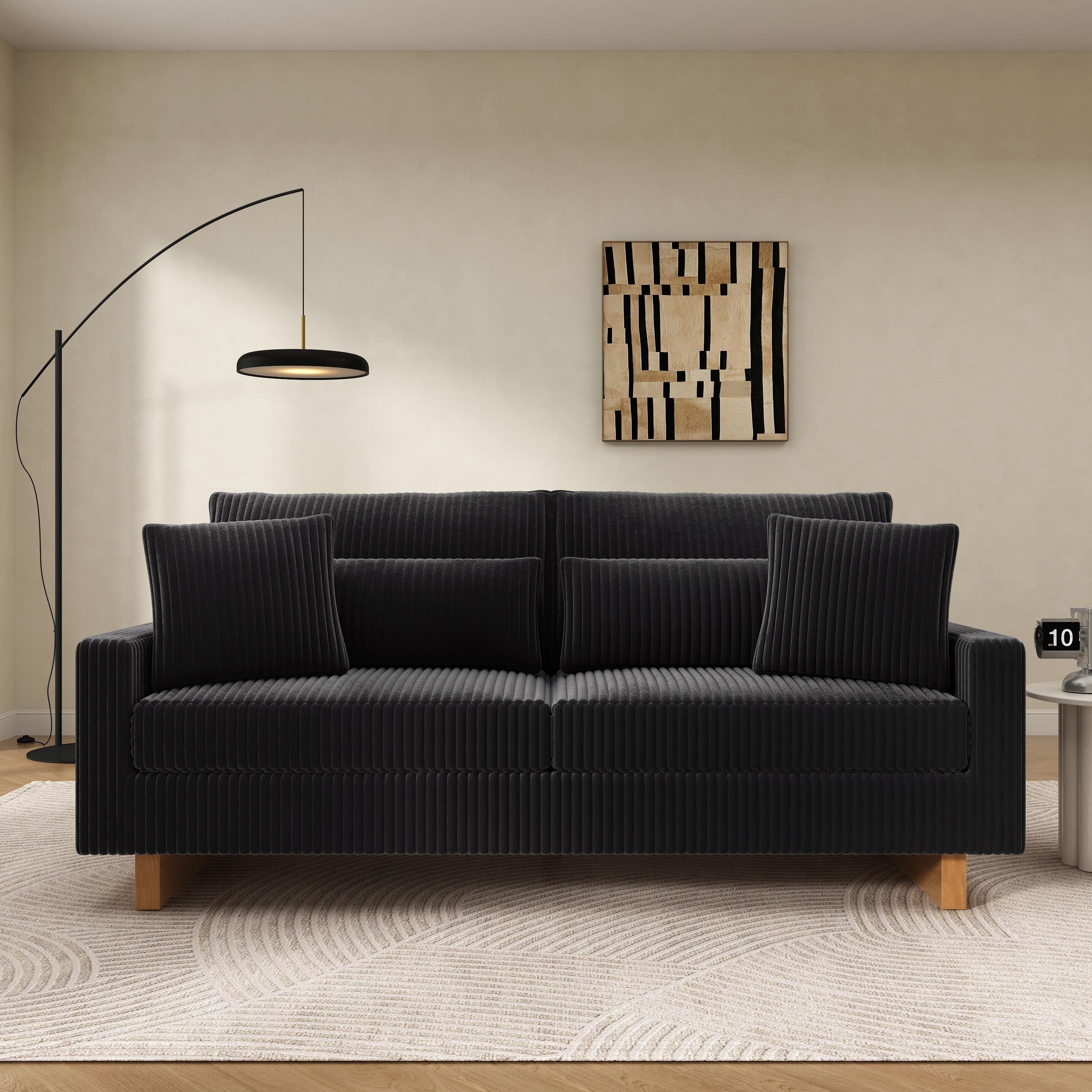 Soft Corduroy Sofa with Pocket Spring Support with 4 Pillows