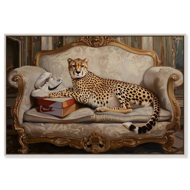 Lounging Sneaker Cheetah Canvas by Art Remedy - Silver - 45" x 30"