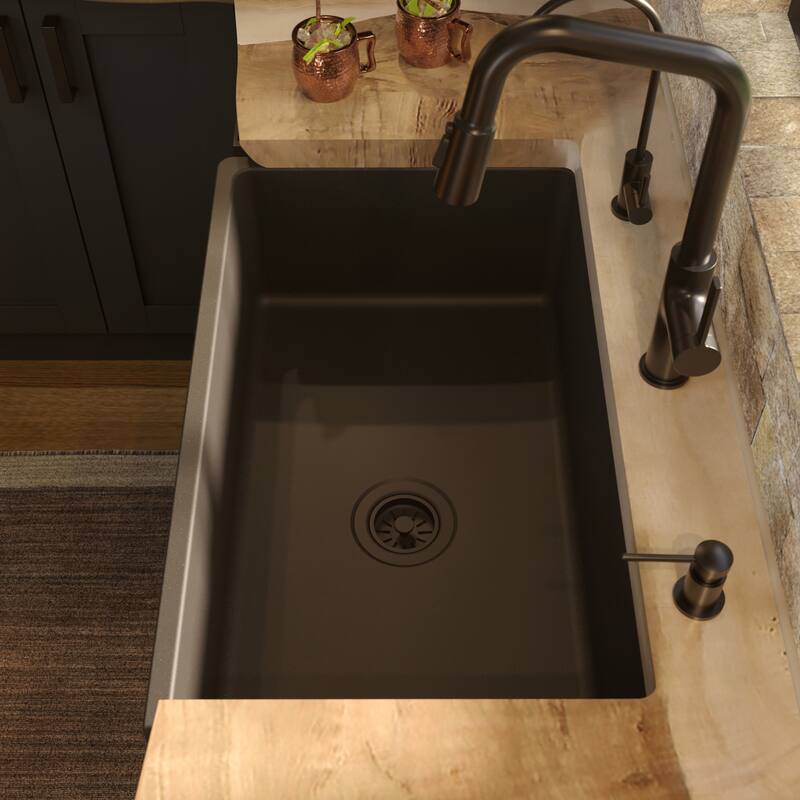 Karran 30" Single Bowl Panel Front Farmhouse Fireclay Kitchen Sink with Reversible Apron Front