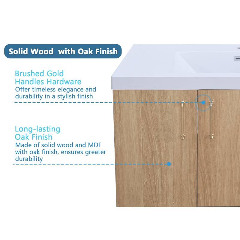 AlbyonD 24" 30" 36" Floating Bathroom Vanity with Sink and Faucet, Natural Oak