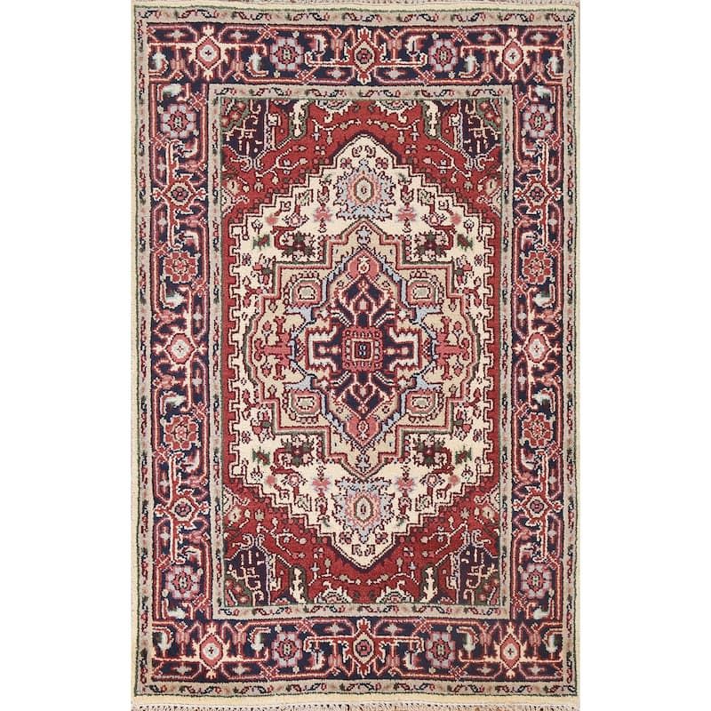 Geometric Traditional Heriz Serapi Oriental Wool Area Rug Hand-knotted - 4'0" x 5'11"