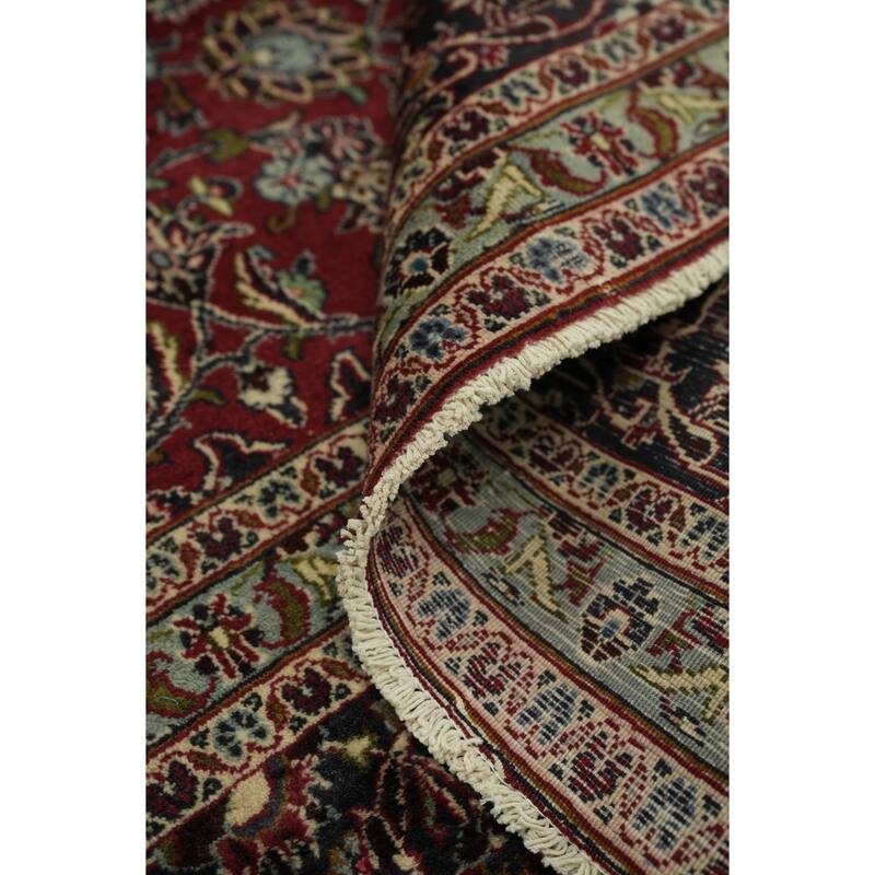 Hand Knotted Oriental 100% Wool Carpet Traditional Geometric Red Mashad Area Rug - 12' 10'' X 9' 1''