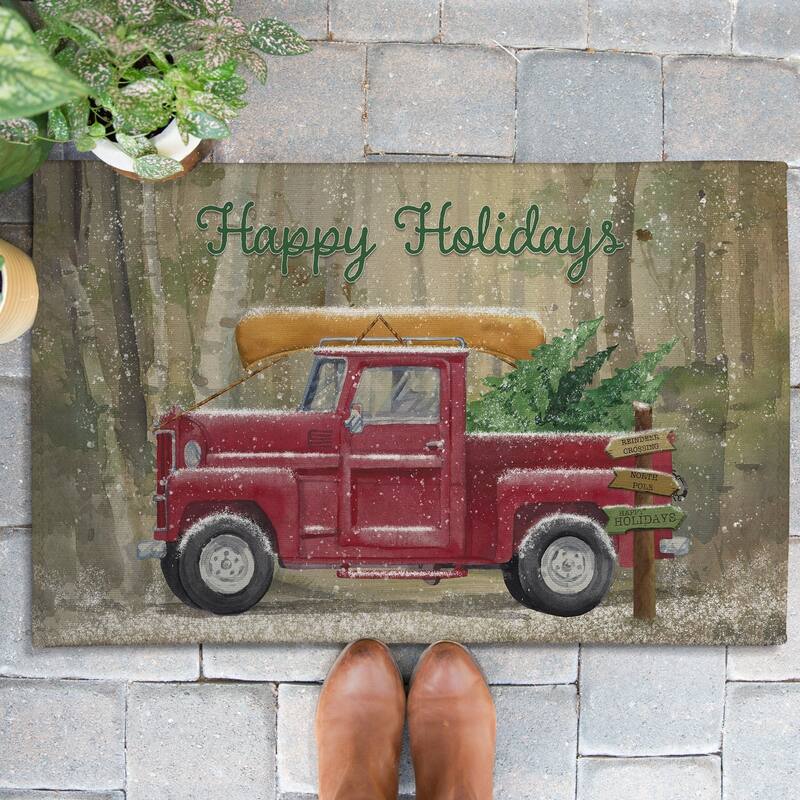 Laural Home Christmas Themed Chenille Outdoor Rug - 18" x 30" - Holiday Birch Drifter