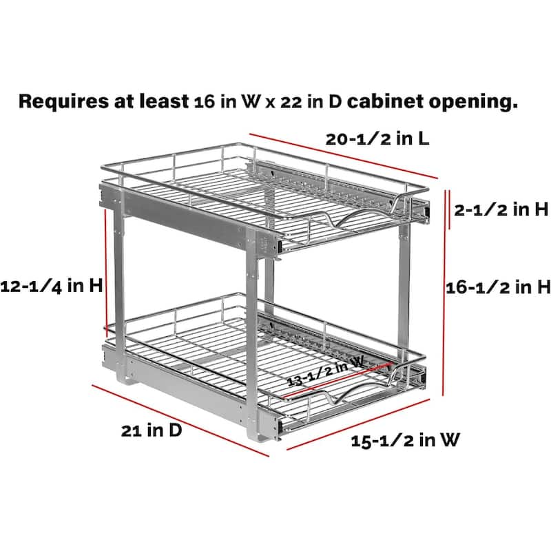 Hold N’ Storage Pull Out Cabinet Organizer 2 Tier – Heavy Duty Metal with Lifetime Limited Warranty - Anti Rust Chrome Finish