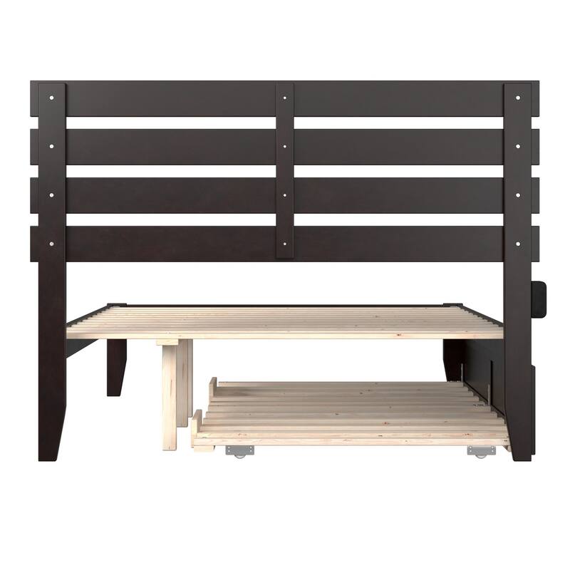 Full Size Bed with Trundle - Espresso Finish - Modern Gothic Style - HomeStock