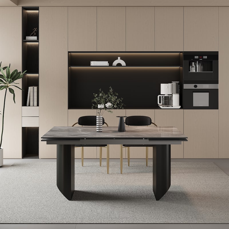 94.48" Extendable Rectangular Sintered Stone Dining Table For 6-10 Person