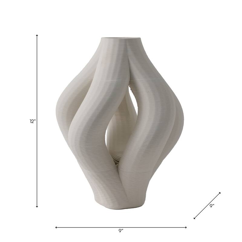Porcelain Vase Decorative Centerpiece Unique Modern Design - 12" Ivory