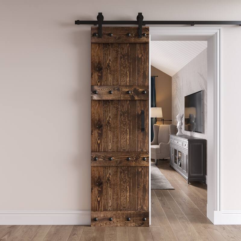 Coast Sequoia 24in./30in./36in. x 84in. Castle Series Pine Wood Sliding Barn Door With Hardware Kit
