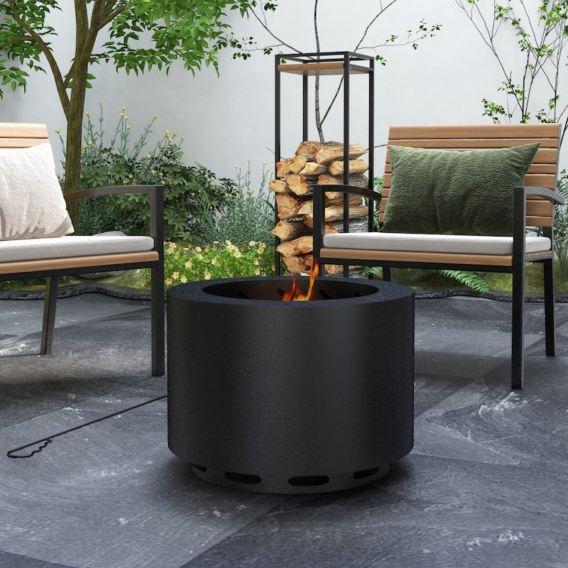 Outsunny Smokeless Fire Pit, 19" Portable Wood Burning Firepit with Poker, Low Smoke Camping Bonfire Stove - Black