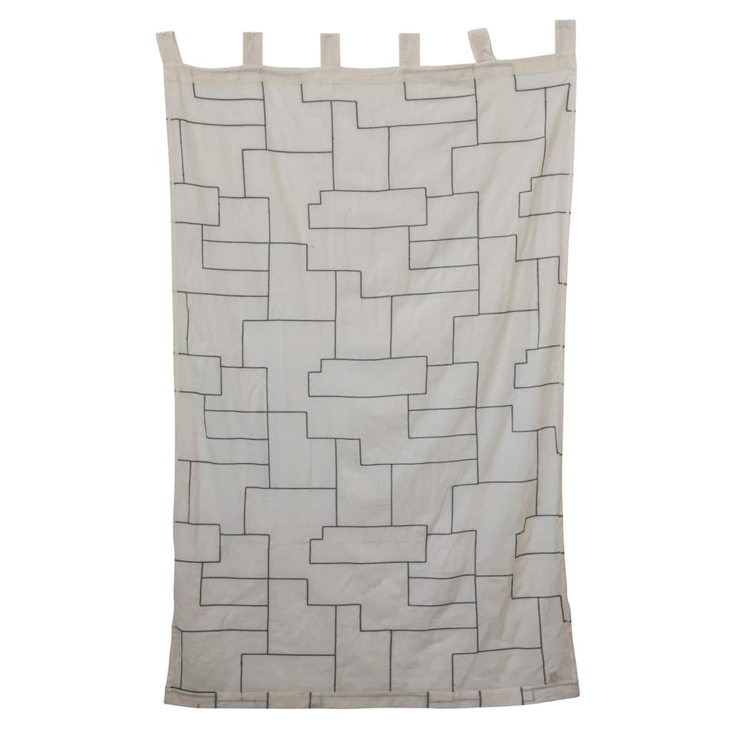 Cotton Curtain Panel with Geometric Embroidery - 45.0"L x 84.0"W x 0.3"H