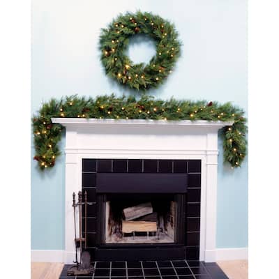 30" Mixed Mountain Cypress B/O Wreath w/Warm White & Multi LED Lights - Choose LED Raspberry Covers or LED T5 Mini Lights