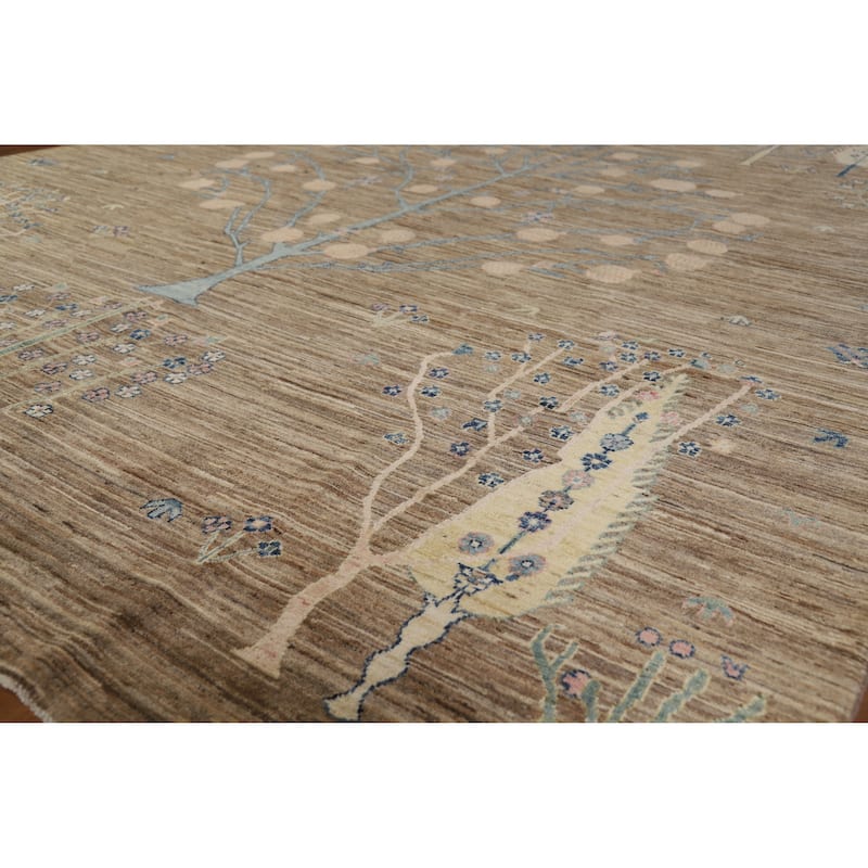 Hand Knotted Oriental 100% Wool Carpet Transitional Floral Brown Oushak Area Rug - 9' 11'' X 8' 0''