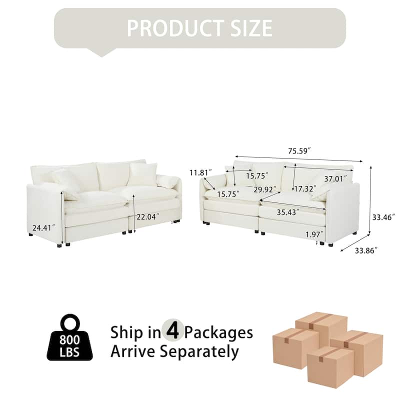 Modern Chenille Comfy Cloud Couches Set, Deep Seat Loveseat Sofas Set of 2 with Thickened Seat Cushions and Side Pockets