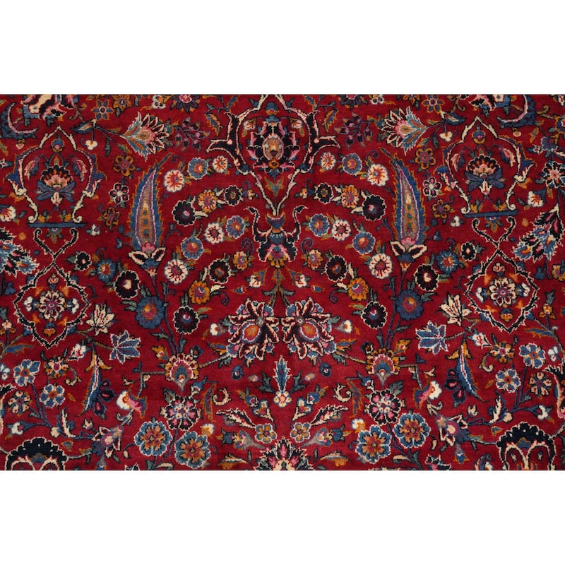 Hand Knotted Oriental 100% Wool Carpet Traditional Floral Red Kashan Area Rug - 13' 4'' X 8' 10''