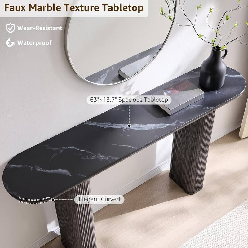 63" Modern sofa, Entryway Table, Sofa Table with Fluted Bases