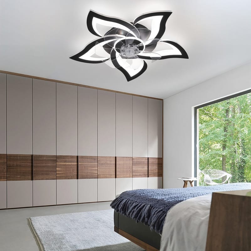 Dimmable 7 Blade Modern Ceiling Fan with Lights and Remote, 6 Speed Reversible Blades with Timing