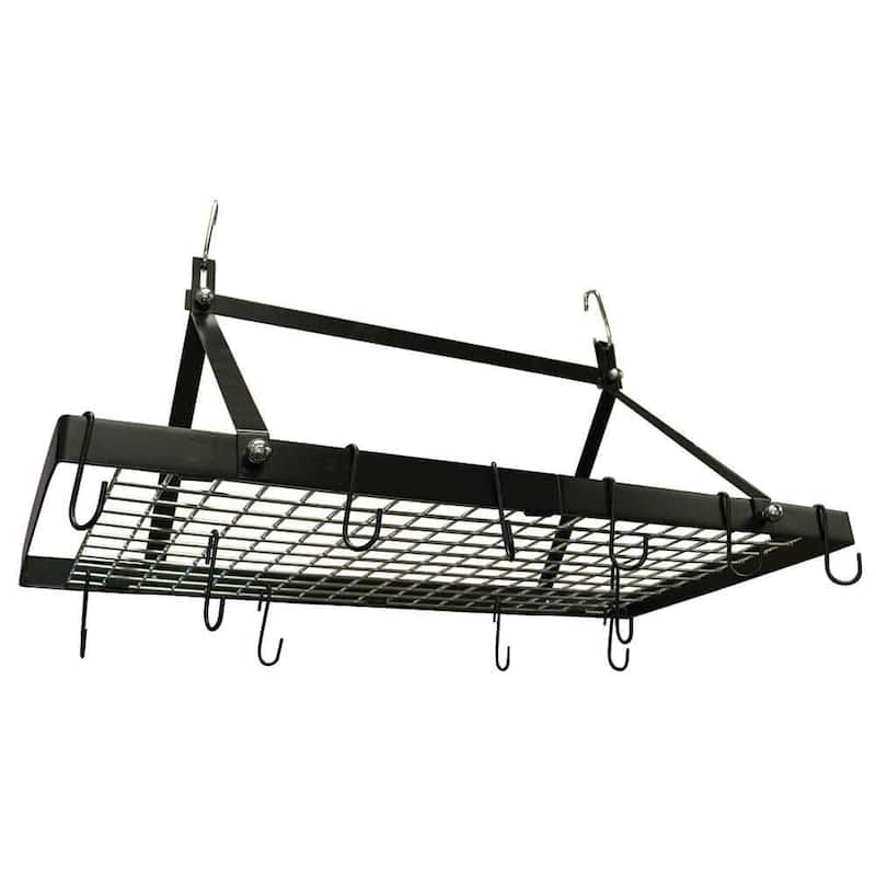 Black Metal Hanging Pot Rack with Hooks for Ceiling Kitchen Storage