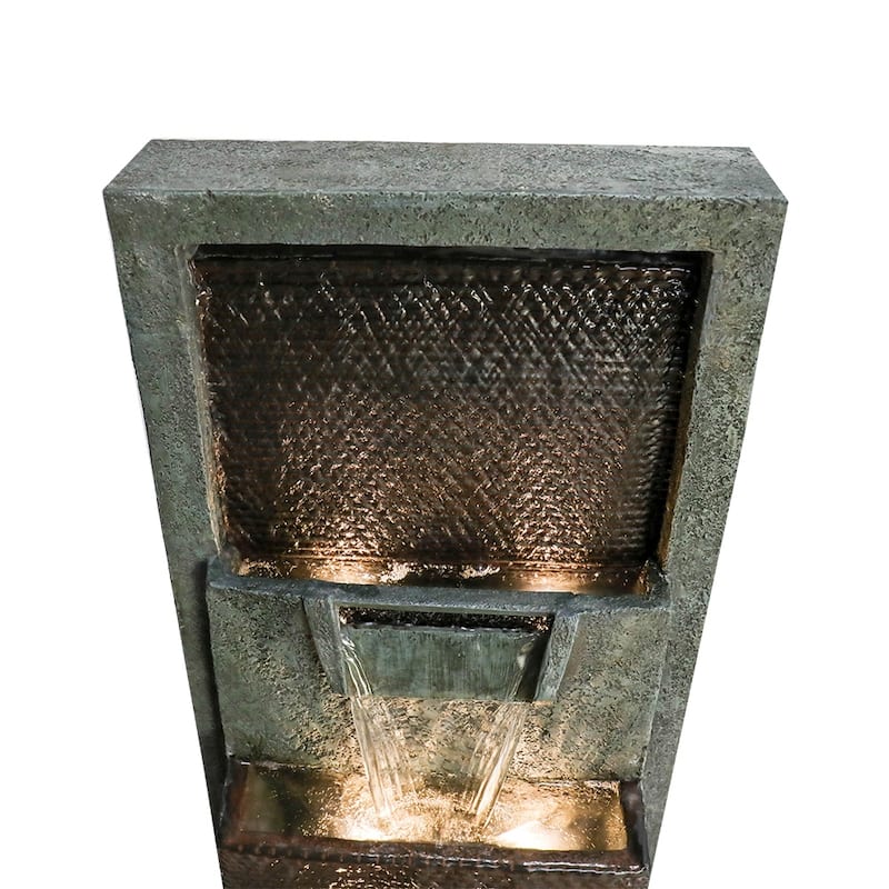 39.3in High Modern Indoor Outdoor Waterfall Fountain w/Lights and Pump