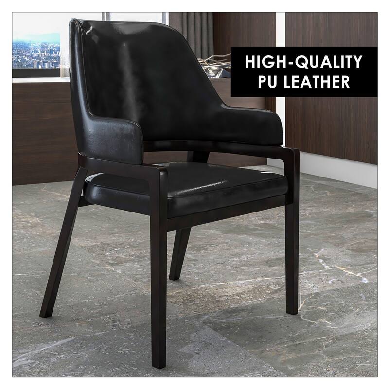 Ethora Modern PU Leather Scratch Resistant Dining Chair with Curved Open Backrest and Rubberwood Legs Accent Armchair