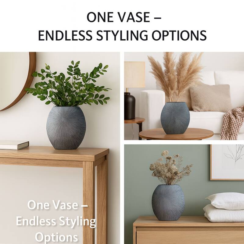 Aria Home Gray Oval Polyresin Vase Modern Sculptural Home Decor Accent