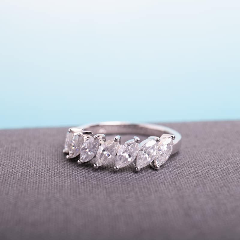 Miadora 1 3/4ct DEW Marquise-Cut Moissanite Semi-Eternity Ring in 10k White Gold