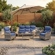 preview thumbnail 84 of 189, Pocassy Outdoor Wicker Sofa with Swivel Chair Fire Pit Table Furniture Set. Gray Wicker & Blue Cushion - 5 Pieces Sofa Siwvel Chair with Coffee Table