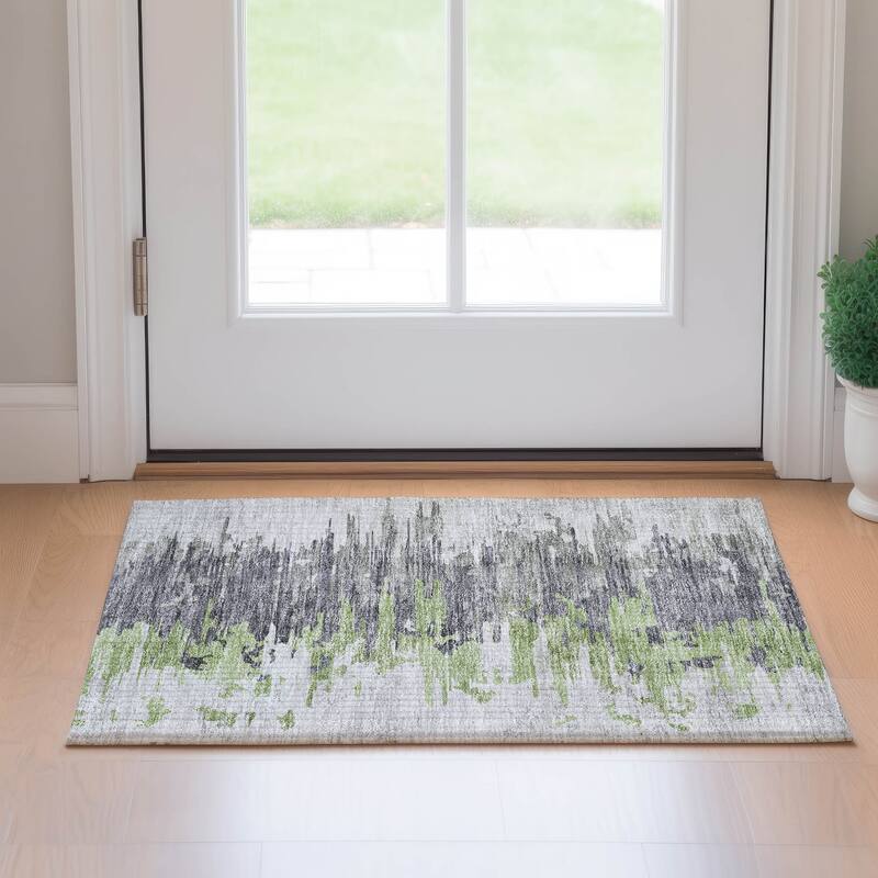 Premium Washable Super Soft Abstract Prints Mayfield Rug - Green - 1' 8" x 2' 6"