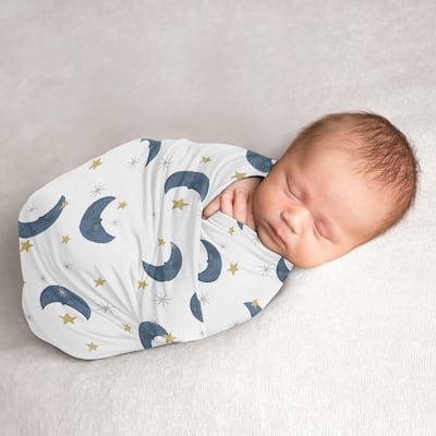 Moon and Star Collection Boy or Girl Baby Swaddle Receiving Blanket - Navy Blue and Gold Watercolor Celestial Sky Gender Neutral