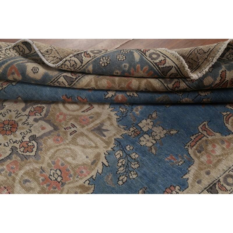 OverDyed Blue Tabriz Persian Vintage Area Rug Handmade Wool Carpet 6