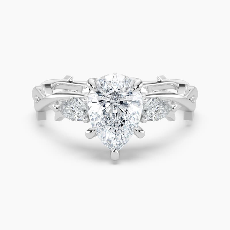 Auriya 14k Gold Pear Lab Grown Diamond Thorn Vine Three Stone Hidden Halo Engagement Ring 1 to 5 ct. tw. (F-G, VS) - 5 - 5.00 carats - White