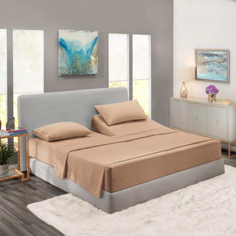 Empyrean Hotel Luxury 6 Piece Sheet Set - Super Soft Bedding Sheets & Pillowcases - Flex Top King - Taupe Sand