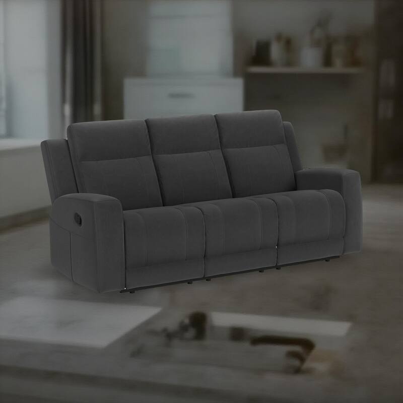 Krio Manual Recliner Sofa, 80 Inch, Modern Charcoal Gray Faux Leather