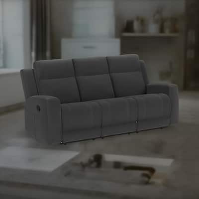 Krio Manual Recliner Sofa, 80 Inch, Modern Charcoal Gray Faux Leather