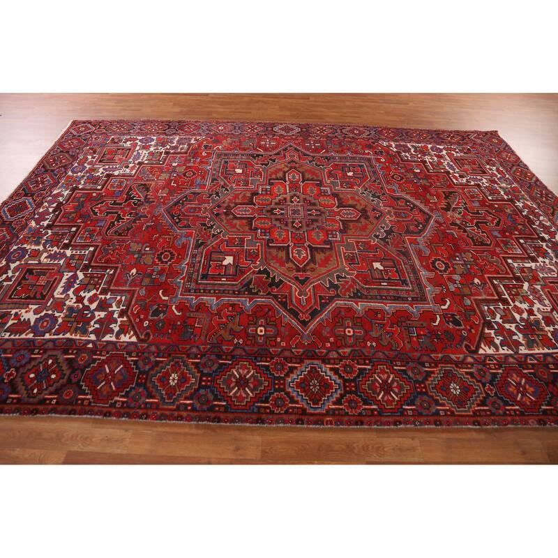 Hand Knotted Oriental 100% Wool Carpet Traditional Medallion Red Heriz Area Rug - 11' 11'' X 8' 10''