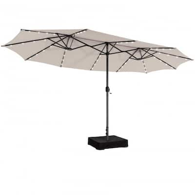 15FT Double Sided Patio Umbrella with LED Lights and Hand Crank Canopy