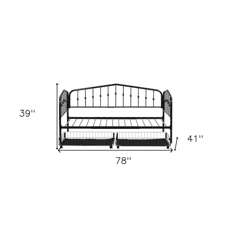 HomeRoots Black Metal Twin Bed Frame With Drawers