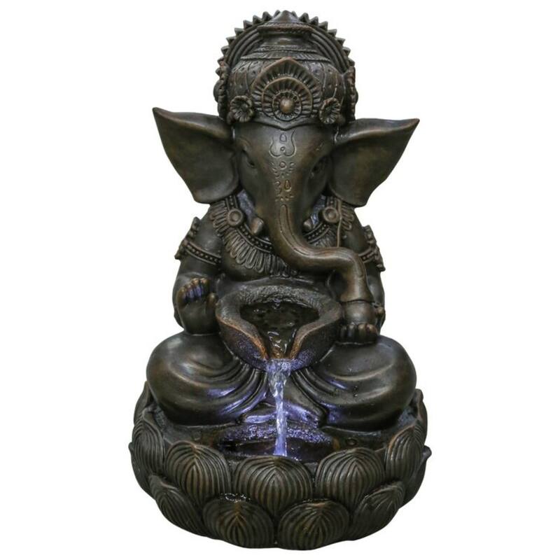 13.75" LED Lighted Black Lord Ganesh Sculptural Tabletop Fountain