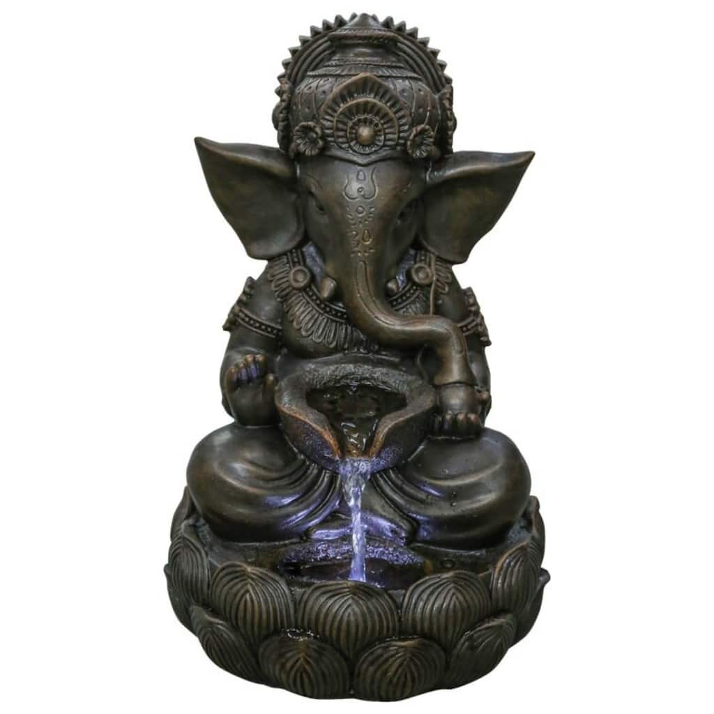13.75" LED Lighted Black Lord Ganesh Sculptural Tabletop Fountain