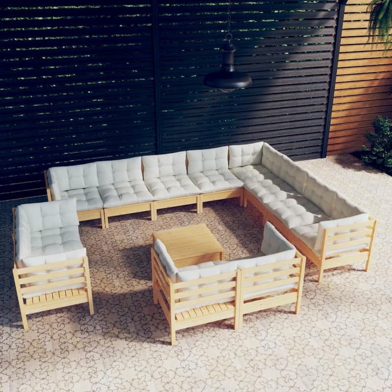vidaXL Solid Pinewood Patio Lounge Set 13 Piece with Cushions Multi Colors - 25" x 25" x 24.6"