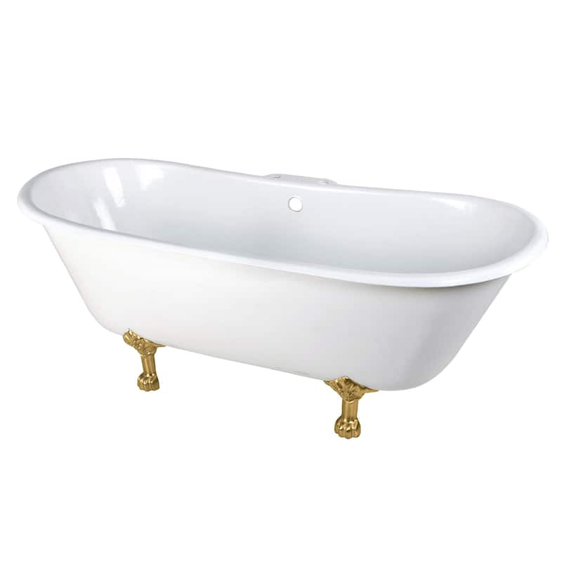Kingston Brass Aqua Eden 67" Clawfoot Cast Iron Soaking Tub with - White / Brushed Brass