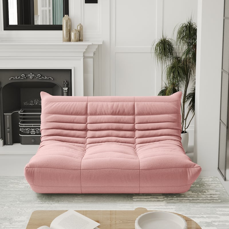 53" Upholstered Teddy Fabric Couch Modern Comfy 2-Seat Loveseat Sofa