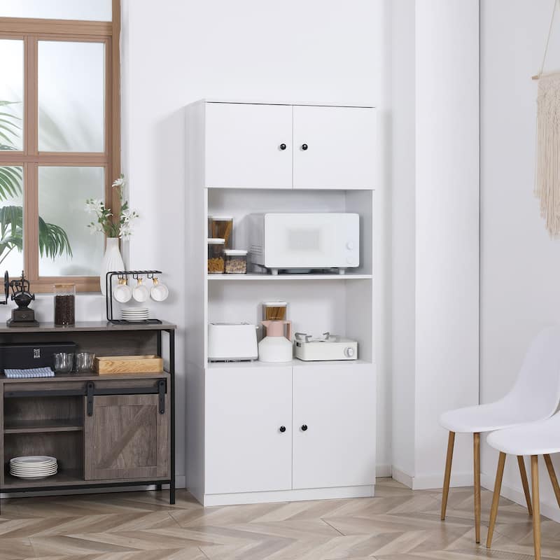 HOMCOM 71" Kitchen Buffet with Hutch, Pantry Storage Cabinet with Shelves, Open Microwave Countertop - White