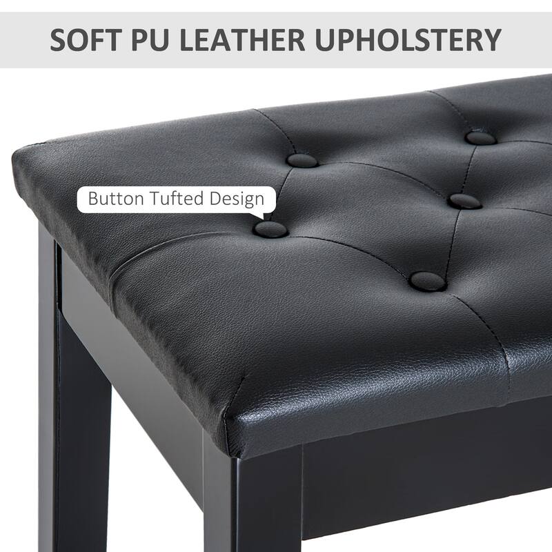 Wood Piano Bench with Faux Leather Tufted Seat and Storage - 30" L x 14.25" W x 19.75" H