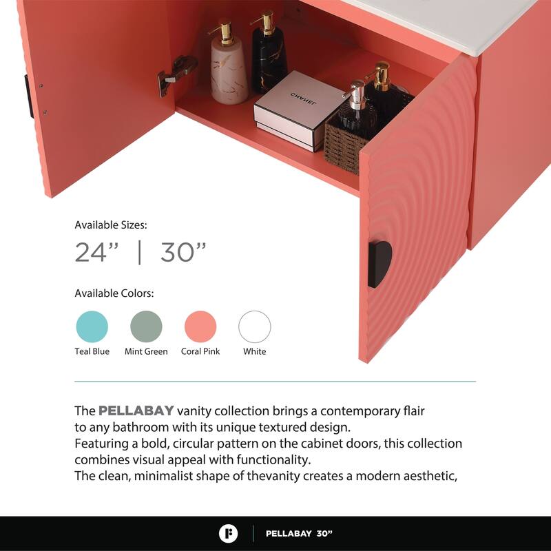 Pellabay Modern Bathroom Vanity with Fluted Circular Doors - Sink Included