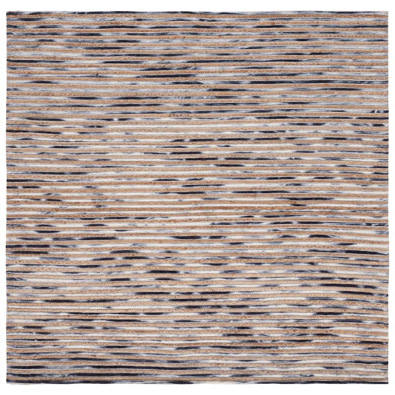SAFAVIEH Handmade Marbella Rauha Stripe Jute Rug - 6' Square - Natural/Grey