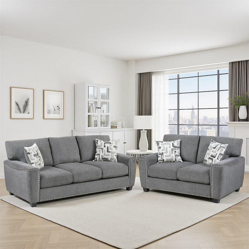 Windsor Chenille 2-Piece Living Room Sofa Set with Nailhead Trim