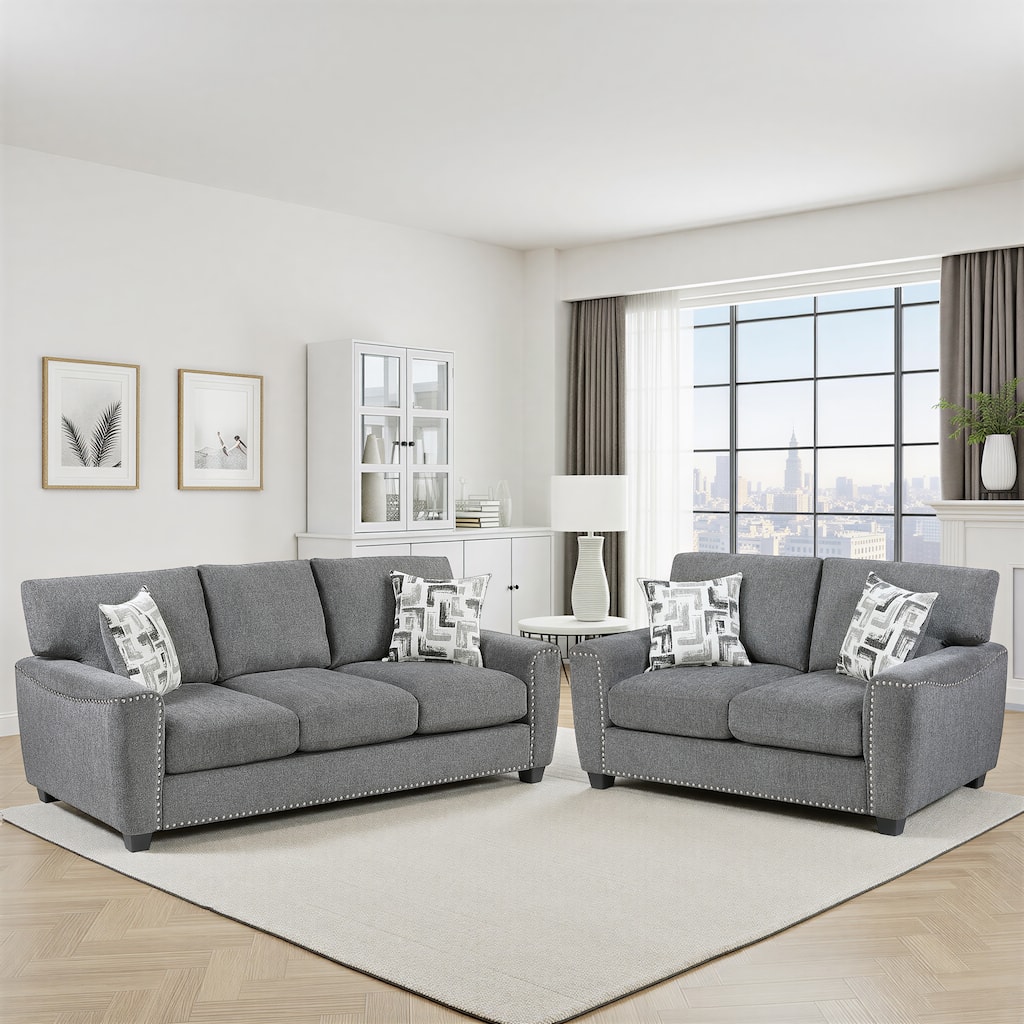 Windsor Chenille 2-Piece Living Room Sofa Set with Nailhead Trim